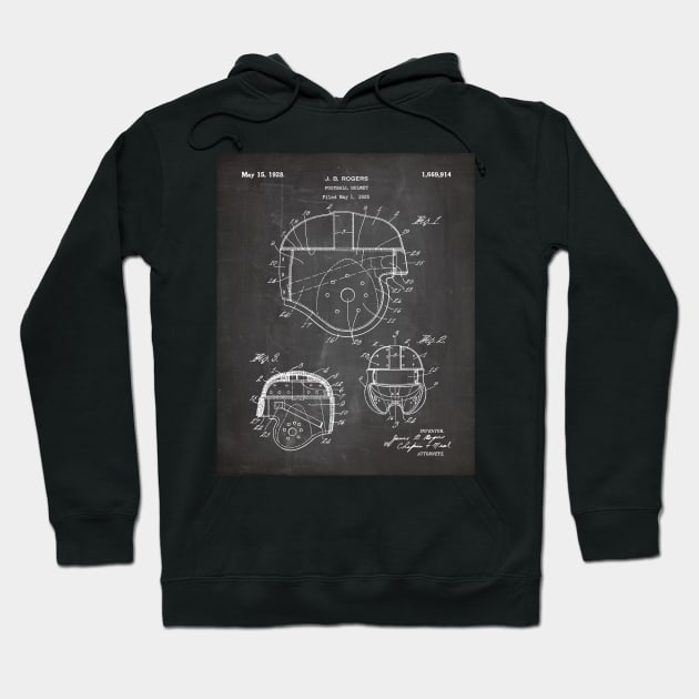 Football Helmet Patent - Football Art - Black Chalkboard Hoodie by patentpress